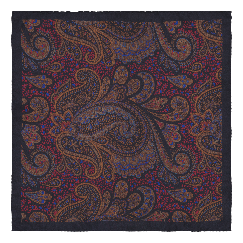 Sabbioni Burgundy Paisley Silk Pocket Square