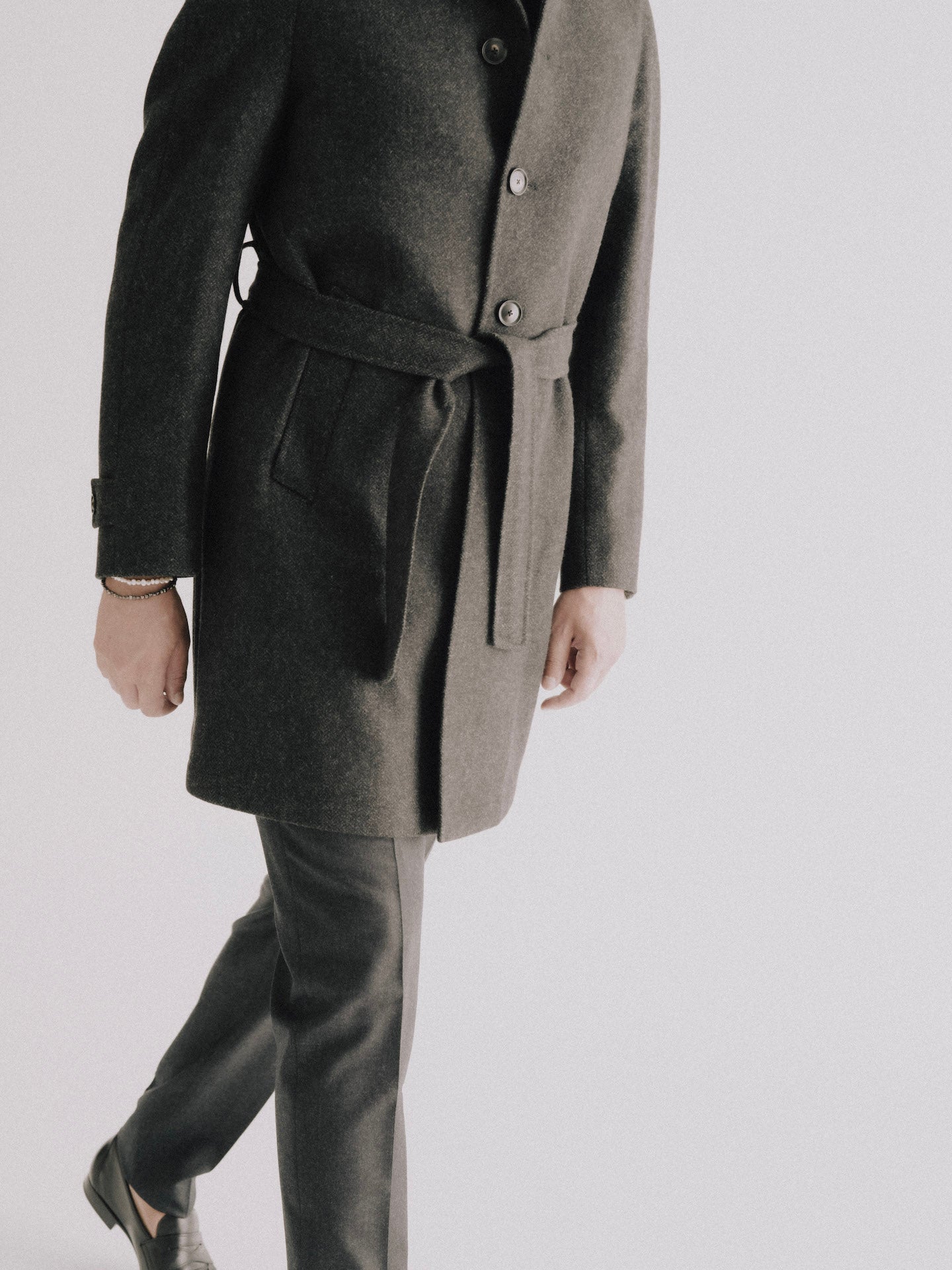 Gesù Grey Belted Luxury Coat