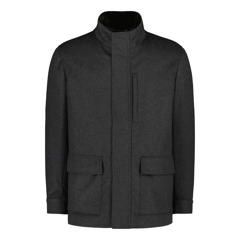 St Moritz Dark Grey Luxury Fur Collar Jacket