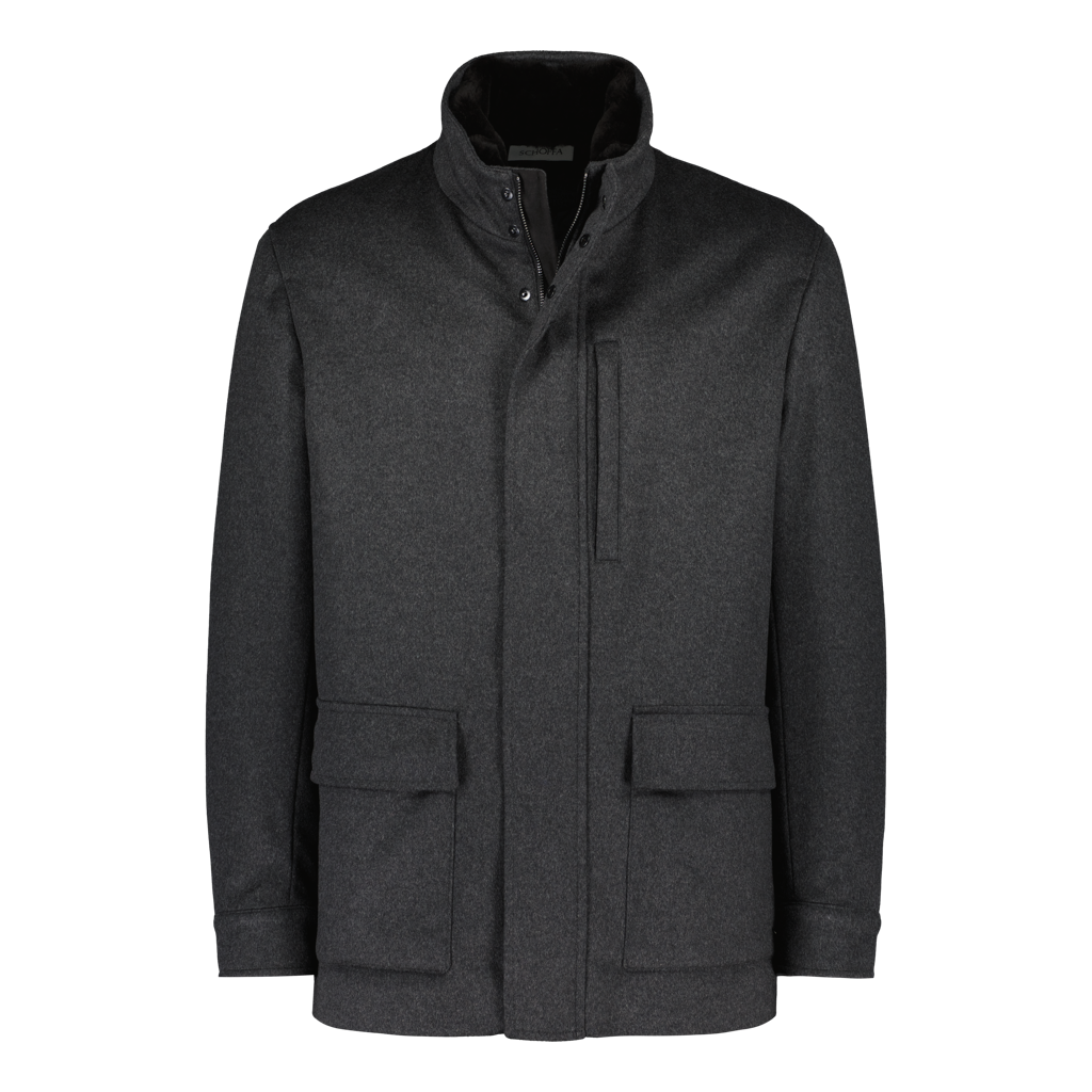 St Moritz Dark Grey Luxury Fur Collar Jacket