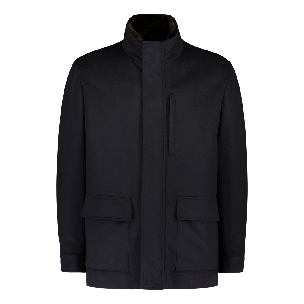 St Moritz Dark Navy Luxury Fur Collar Jacket