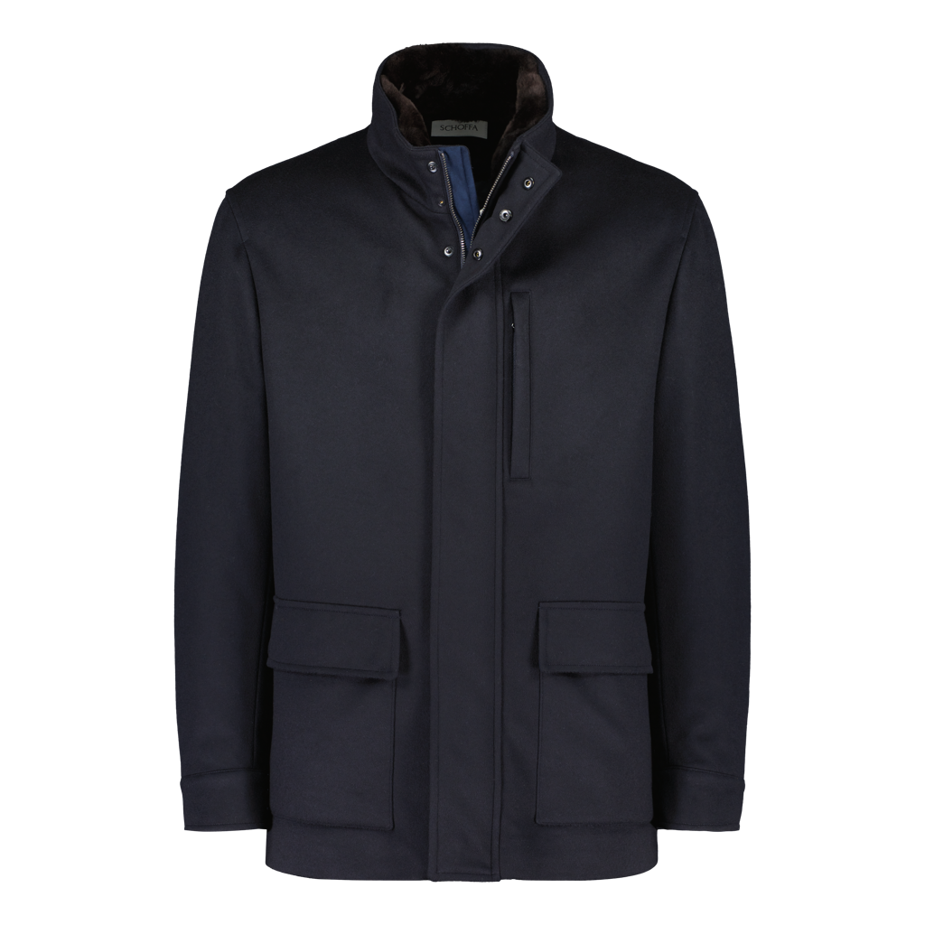 St Moritz Dark Navy Luxury Fur Collar Jacket