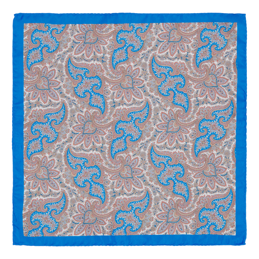 Terranera Blue Paisley Silk Pocket Square