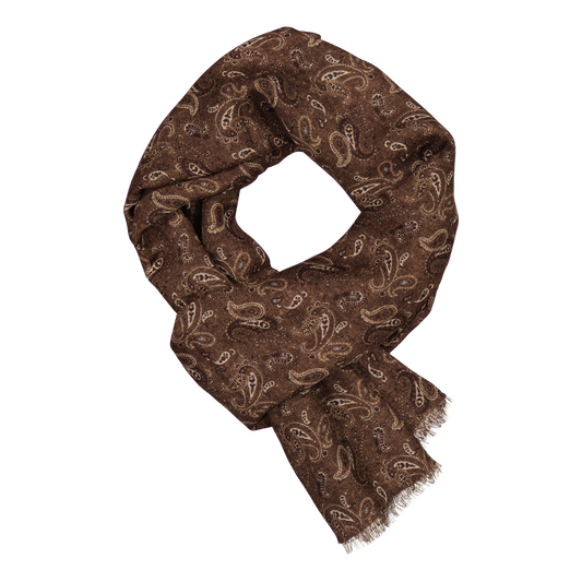 Tricase Brown Paisley Fine Wool Scarf