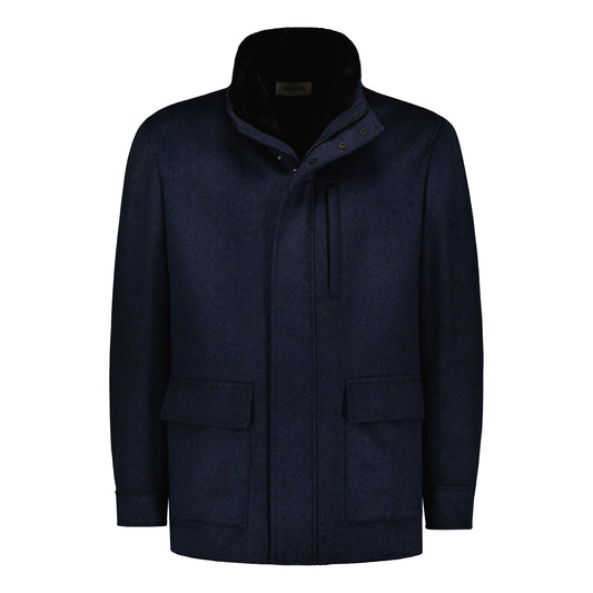 Zermatt Navy Luxury Fur Collar Jacket