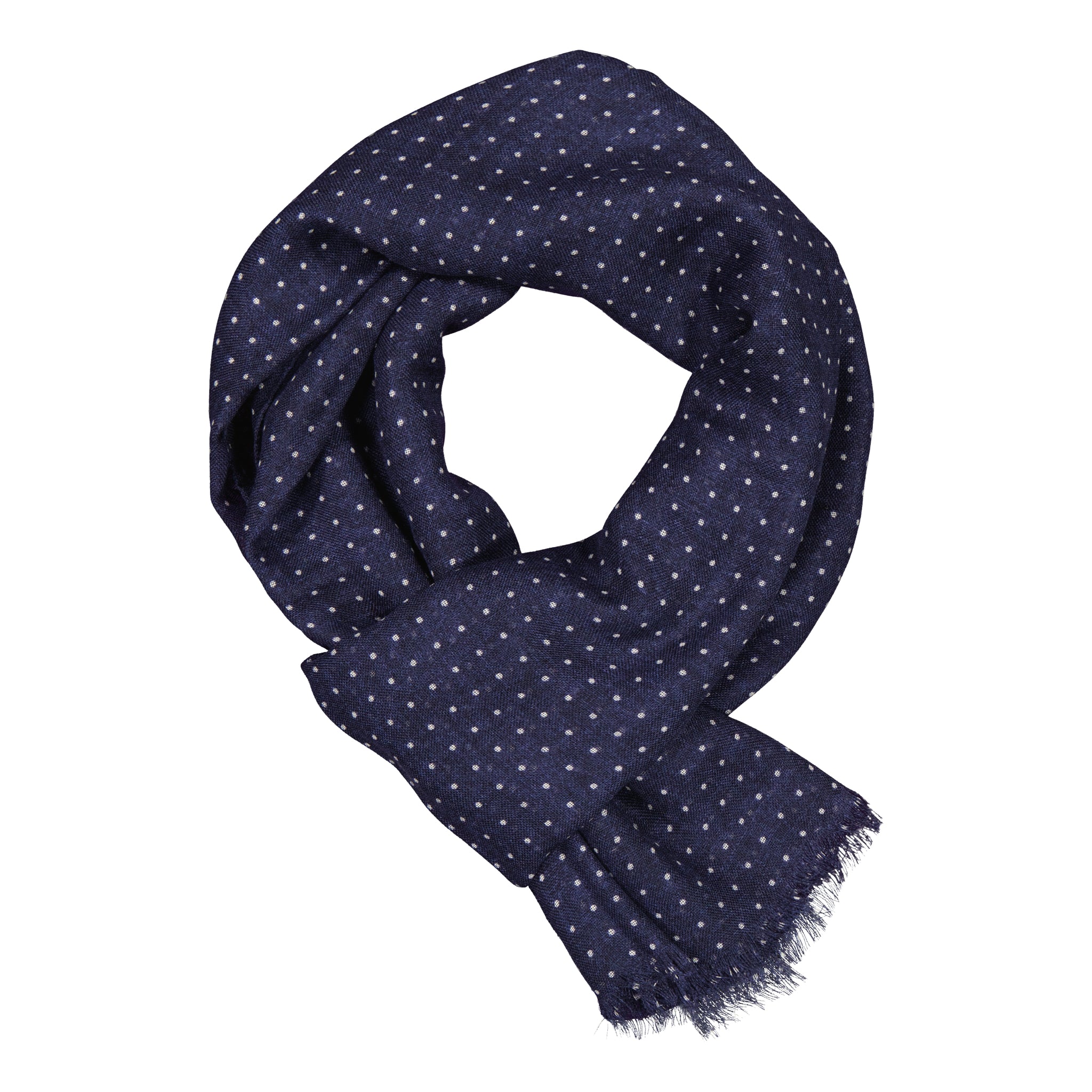 Alessano Navy Dot Fine Wool Scarf